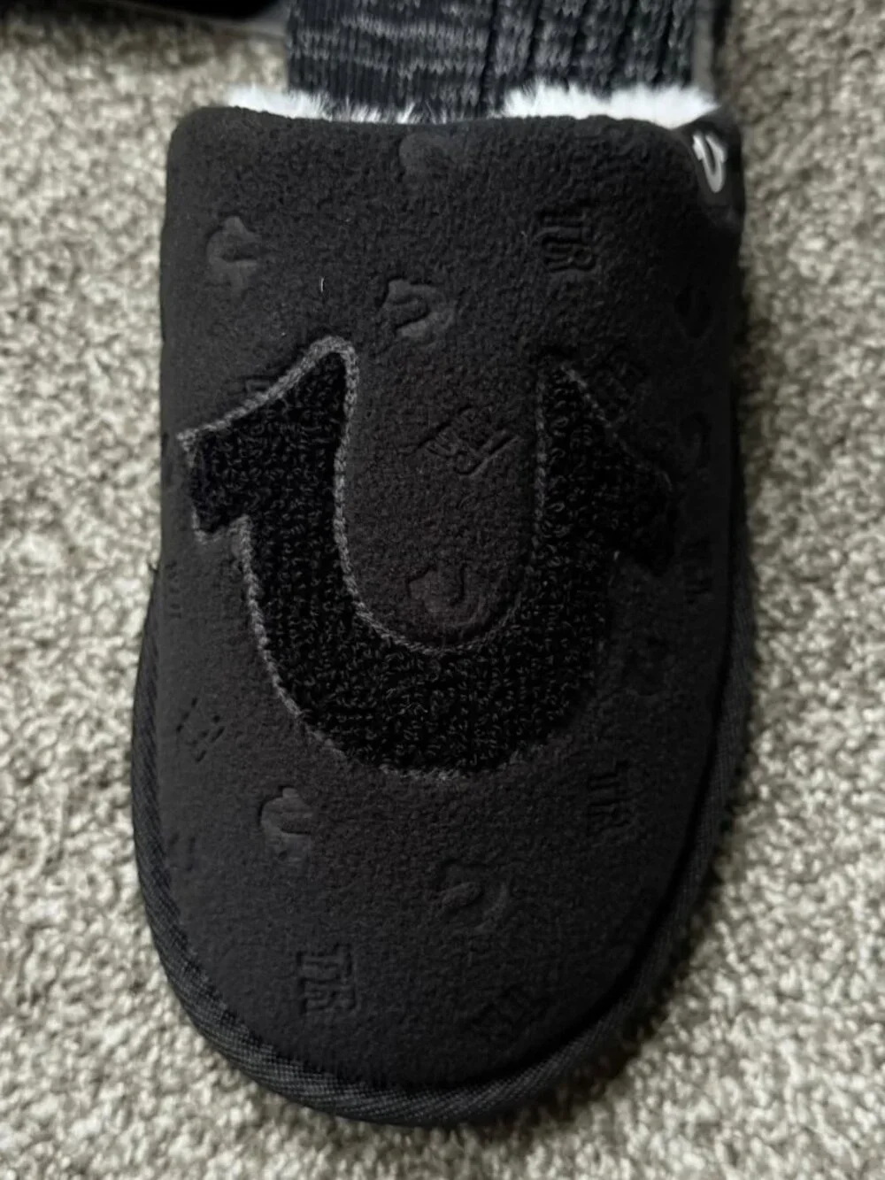 True Religion Men's Slipper Sock Set Black Faux Fur Lined Size XL 13 NWT